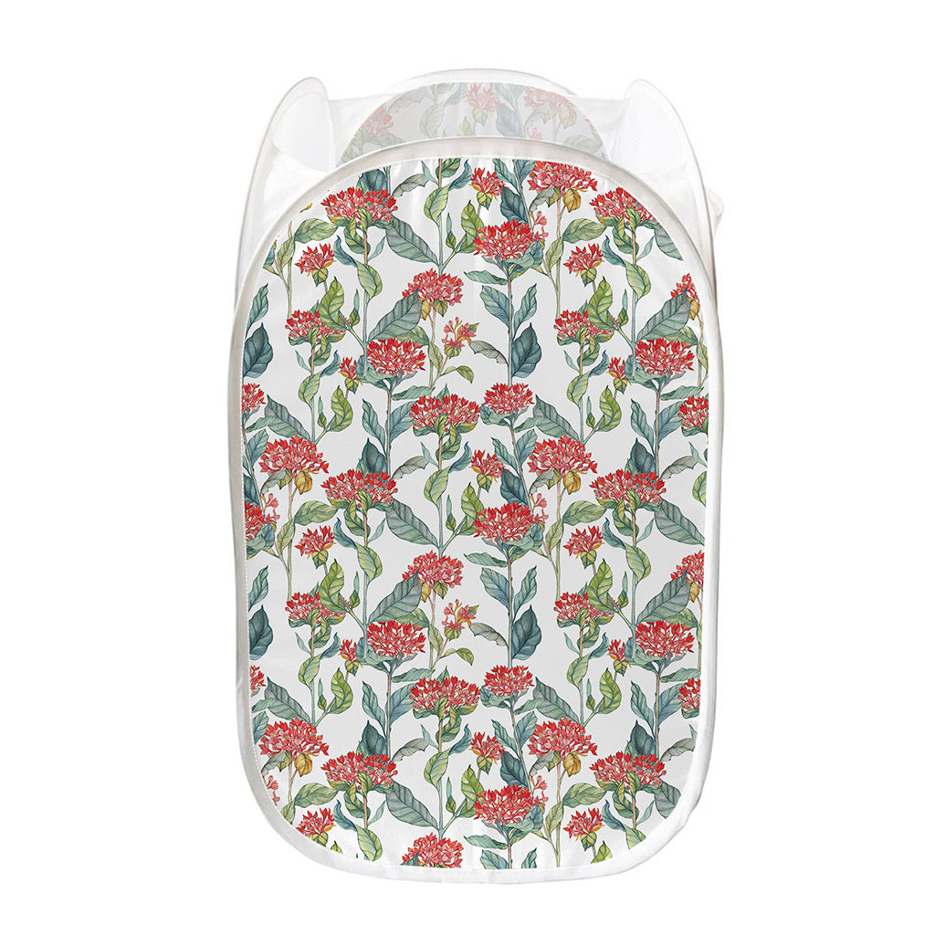 Watercolor Bouvardia Print Mesh Laundry Hamper