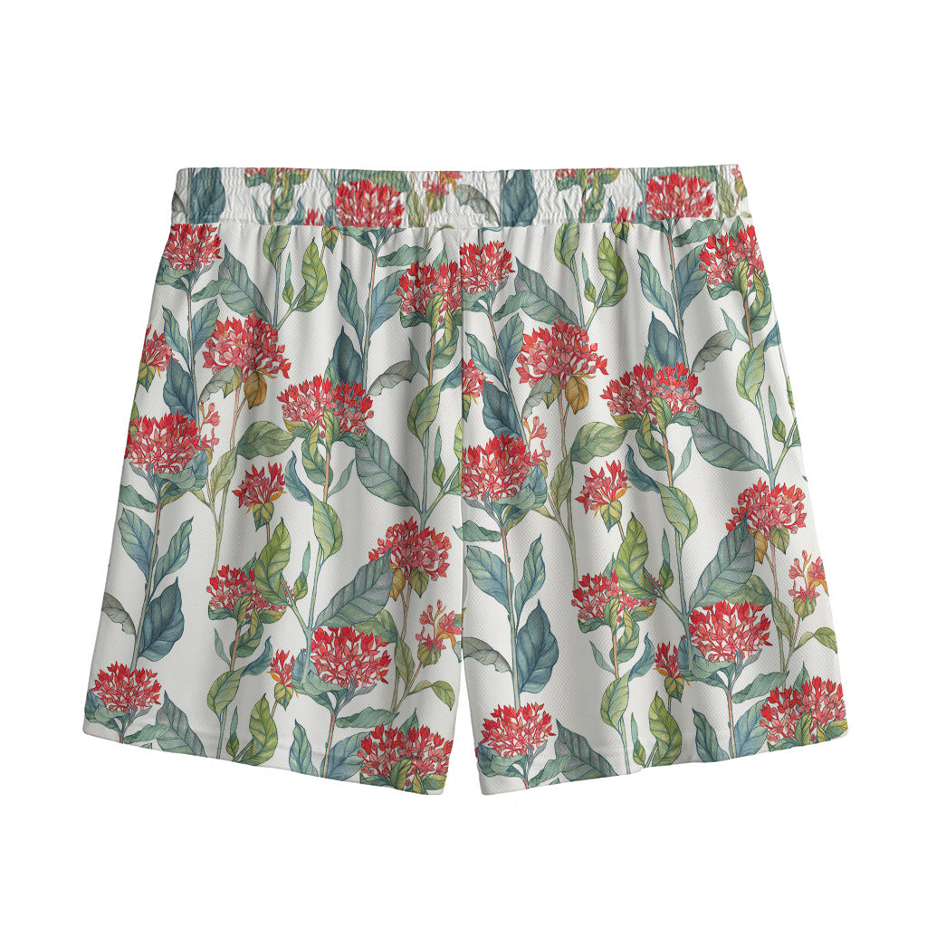 Watercolor Bouvardia Print Mesh Shorts