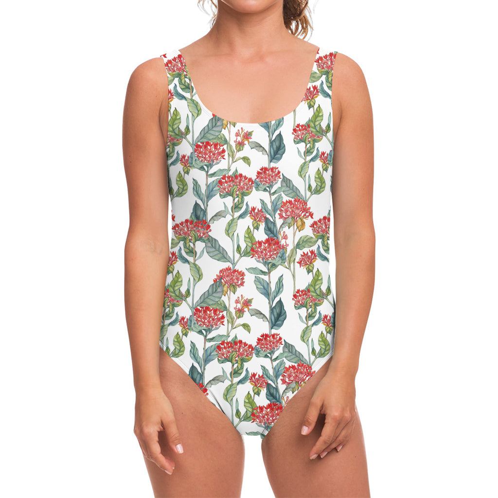 Watercolor Bouvardia Print One Piece Swimsuit