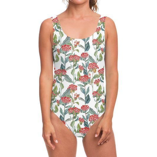 Watercolor Bouvardia Print One Piece Swimsuit