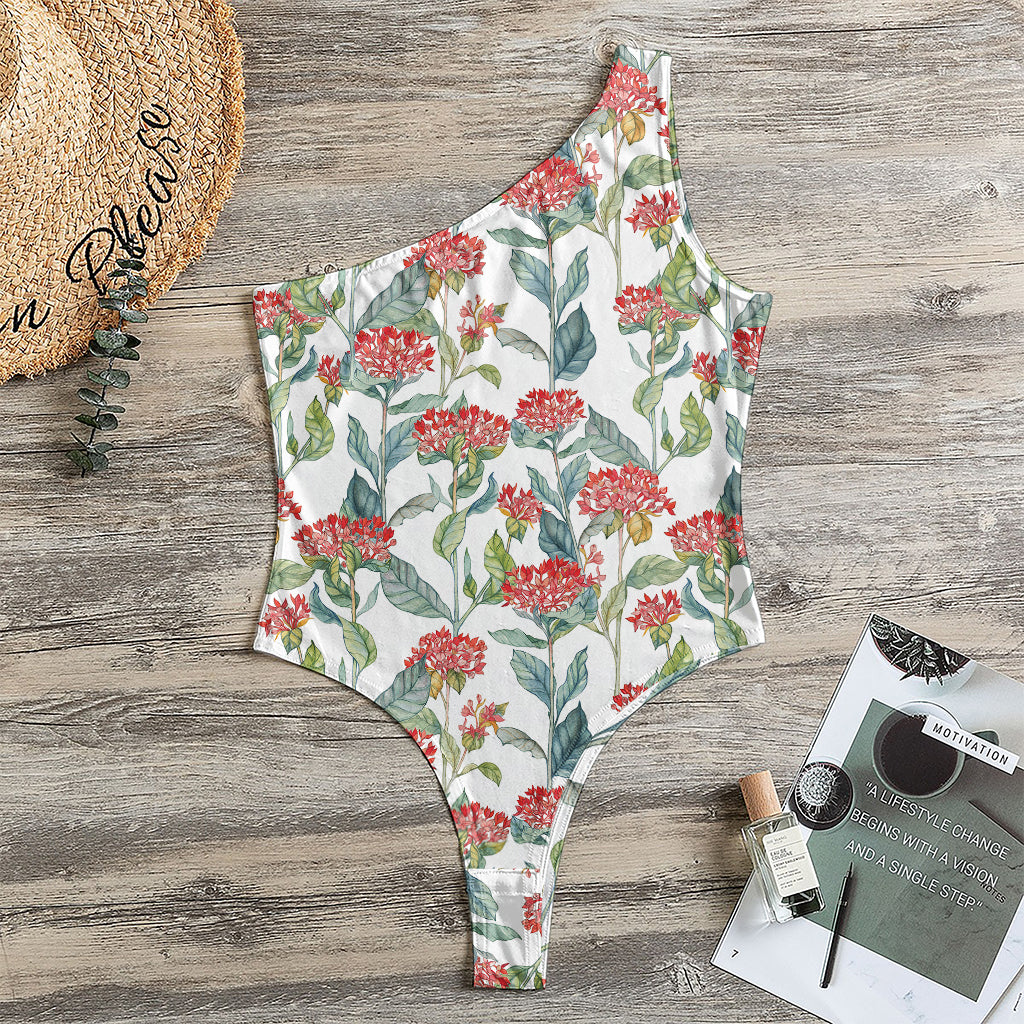 Watercolor Bouvardia Print One Shoulder Bodysuit