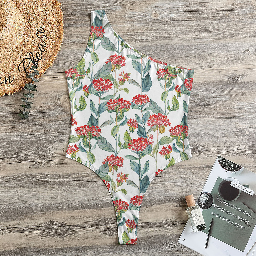 Watercolor Bouvardia Print One Shoulder Bodysuit