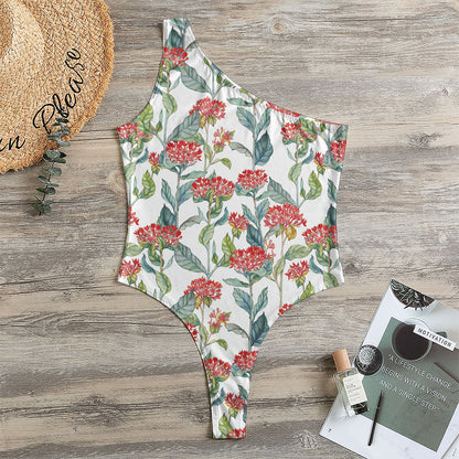 Watercolor Bouvardia Print One Shoulder Bodysuit