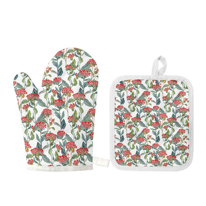 Watercolor Bouvardia Print Oven Mitt And Pot Holder Set