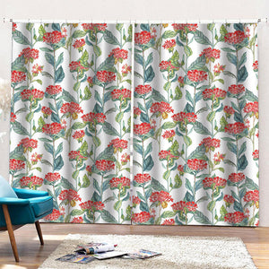 Watercolor Bouvardia Print Pencil Pleat Curtains