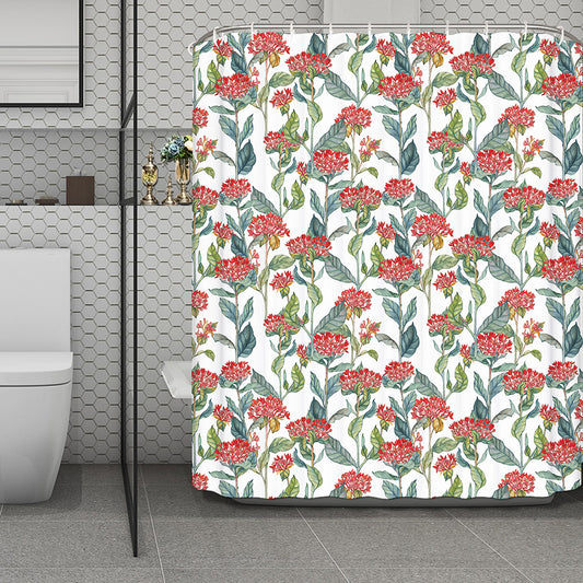 Watercolor Bouvardia Print Polyester Shower Curtain