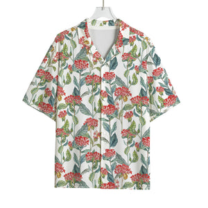 Watercolor Bouvardia Print Rayon Hawaiian Shirt