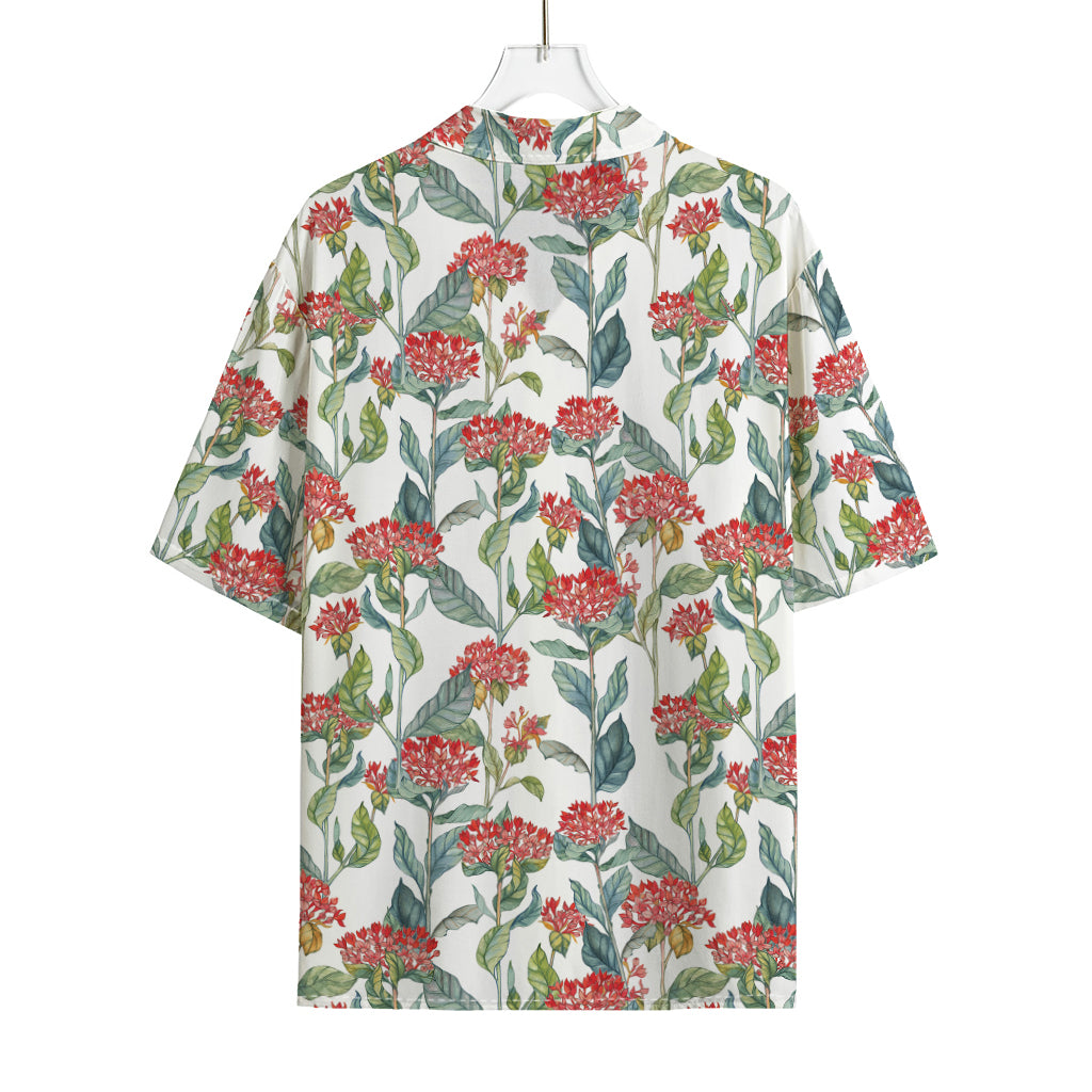 Watercolor Bouvardia Print Rayon Hawaiian Shirt