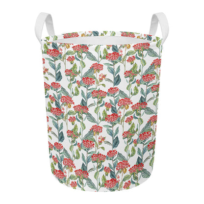 Watercolor Bouvardia Print Round Laundry Basket