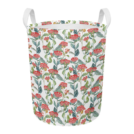 Watercolor Bouvardia Print Round Laundry Basket