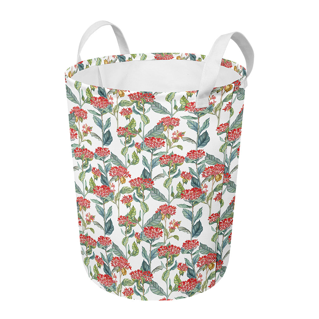 Watercolor Bouvardia Print Round Laundry Basket
