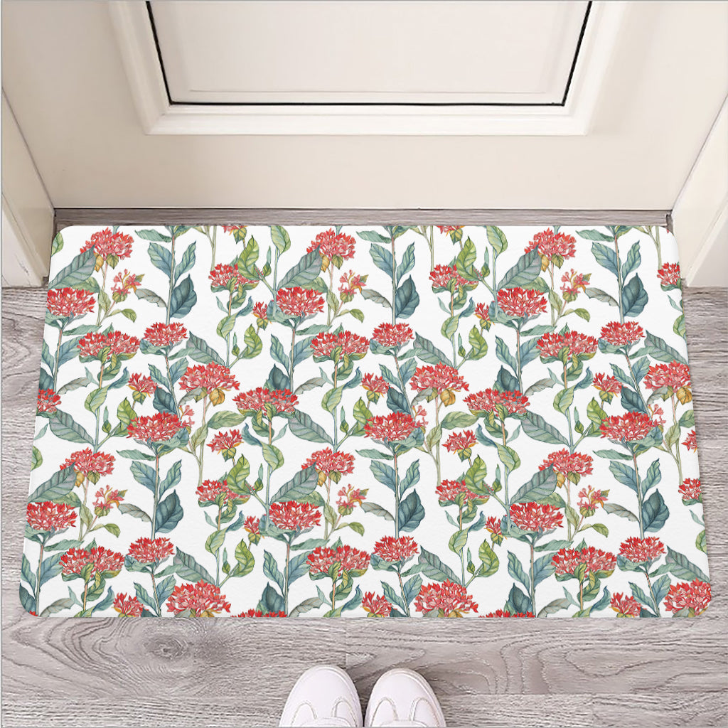 Watercolor Bouvardia Print Rubber Doormat