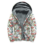 Watercolor Bouvardia Print Sherpa Lined Zip Up Hoodie