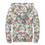 Watercolor Bouvardia Print Sherpa Lined Zip Up Hoodie