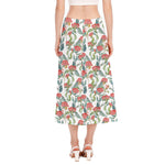 Watercolor Bouvardia Print Side Slit Midi Skirt