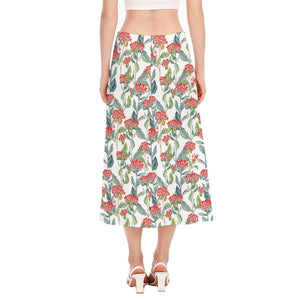 Watercolor Bouvardia Print Side Slit Midi Skirt