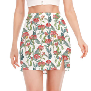 Watercolor Bouvardia Print Side Slit Mini Skirt