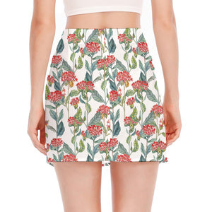 Watercolor Bouvardia Print Side Slit Mini Skirt