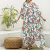 Watercolor Bouvardia Print Silk V-Neck Kaftan Dress