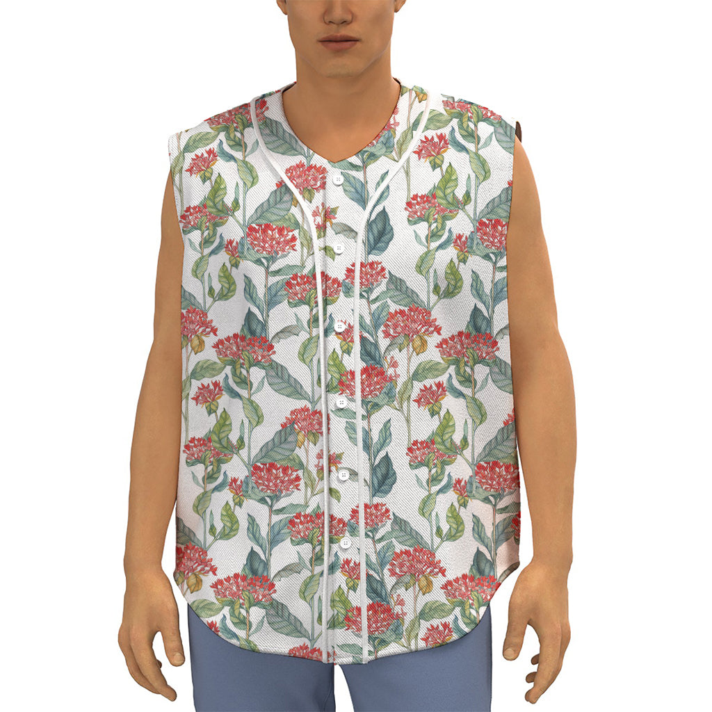 Watercolor Bouvardia Print Sleeveless Baseball Jersey