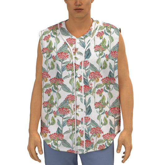Watercolor Bouvardia Print Sleeveless Baseball Jersey
