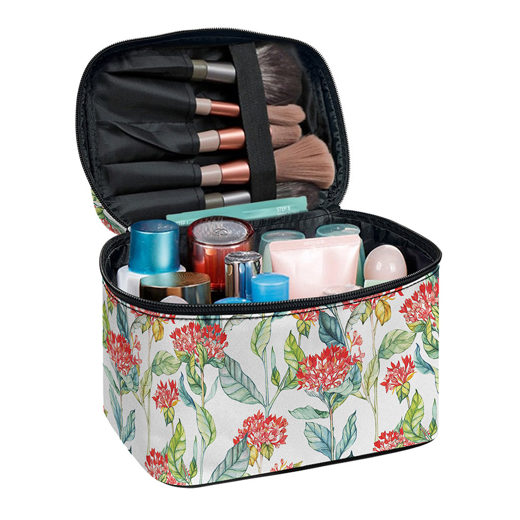 Watercolor Bouvardia Print Travel Makeup Bag