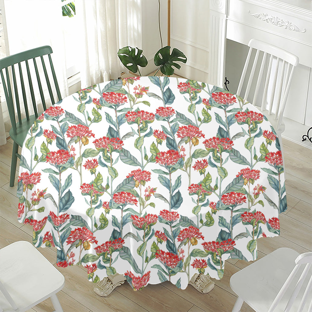 Watercolor Bouvardia Print Waterproof Round Tablecloth