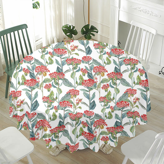 Watercolor Bouvardia Print Waterproof Round Tablecloth
