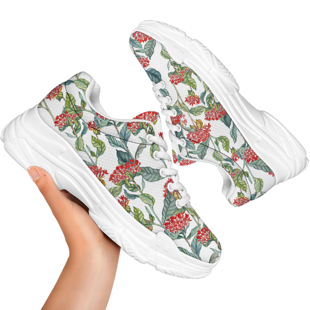 Watercolor Bouvardia Print White Chunky Shoes