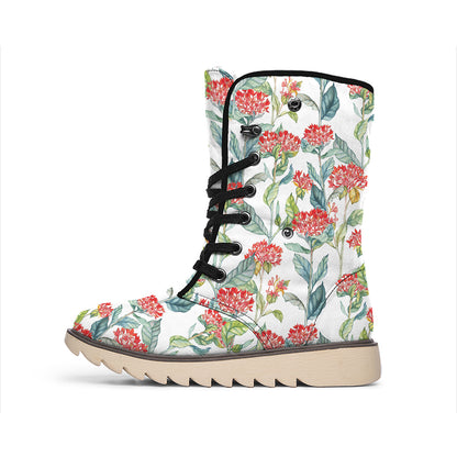 Watercolor Bouvardia Print Winter Boots