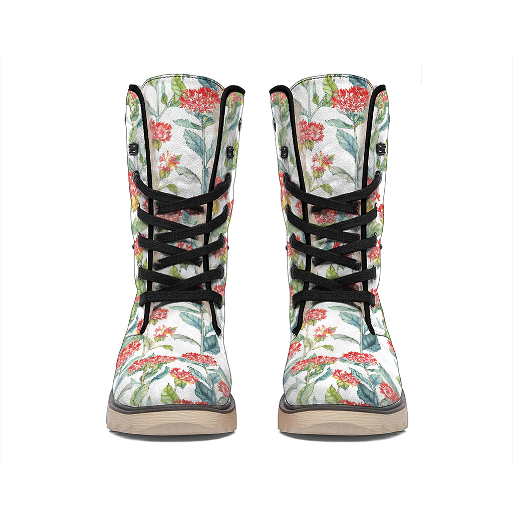 Watercolor Bouvardia Print Winter Boots