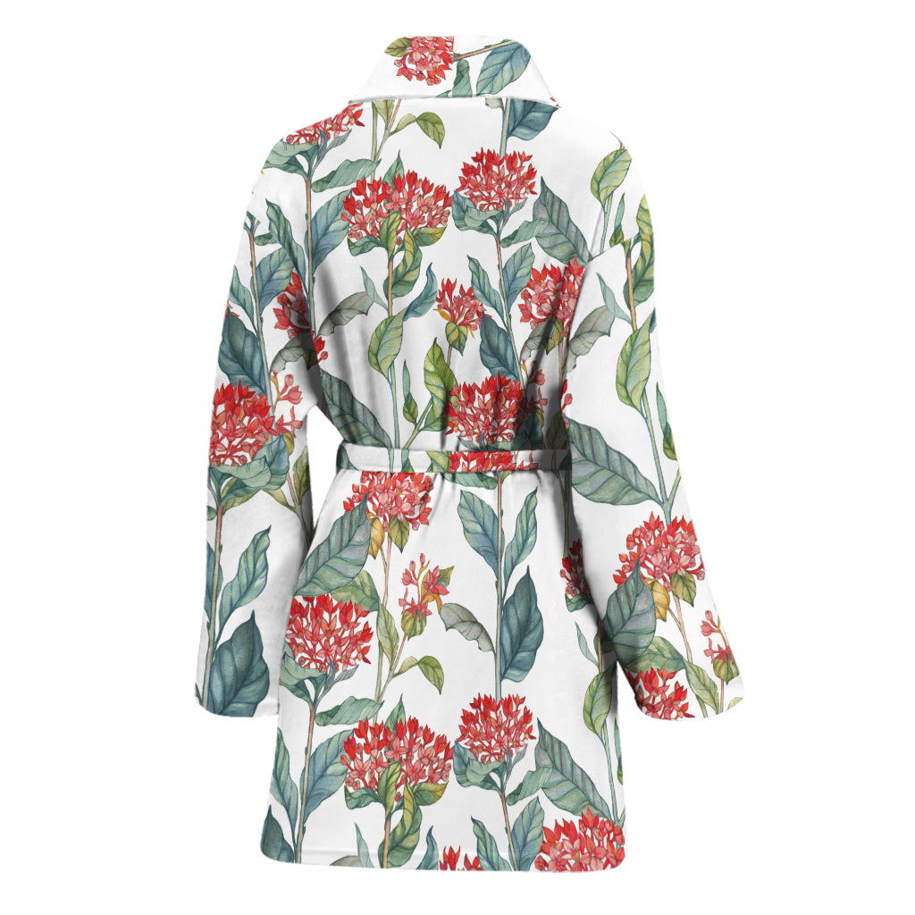 Watercolor Bouvardia Print Women's Bathrobe