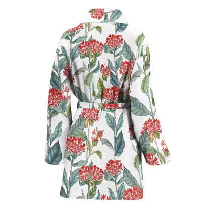 Watercolor Bouvardia Print Women's Bathrobe
