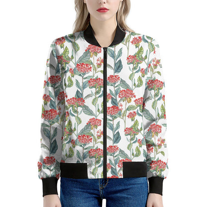 Watercolor Bouvardia Print Women's Bomber Jacket