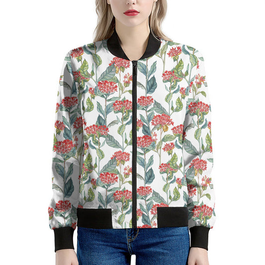 Watercolor Bouvardia Print Women's Bomber Jacket