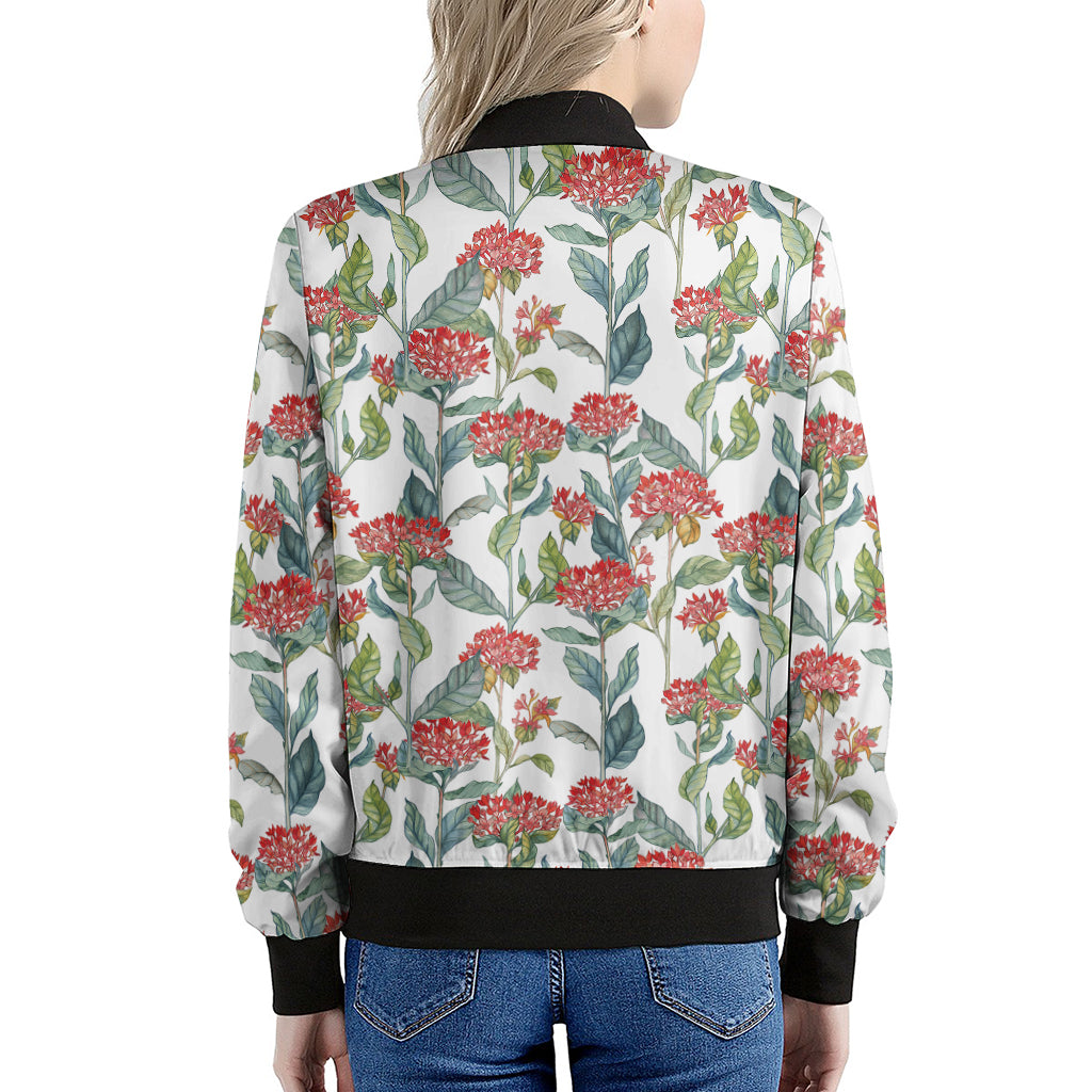 Watercolor Bouvardia Print Women's Bomber Jacket