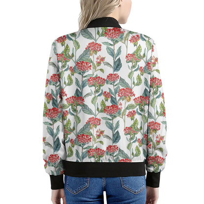 Watercolor Bouvardia Print Women's Bomber Jacket