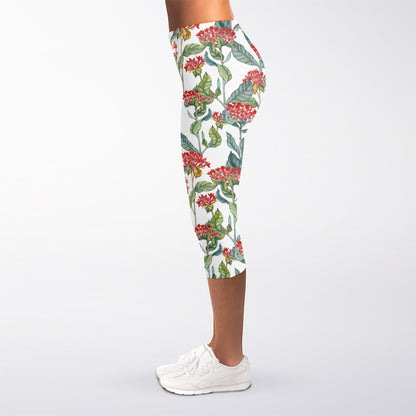 Watercolor Bouvardia Print Women's Capri Leggings