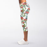Watercolor Bouvardia Print Women's Capri Leggings