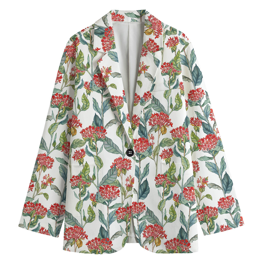 Watercolor Bouvardia Print Women's Cotton Blazer