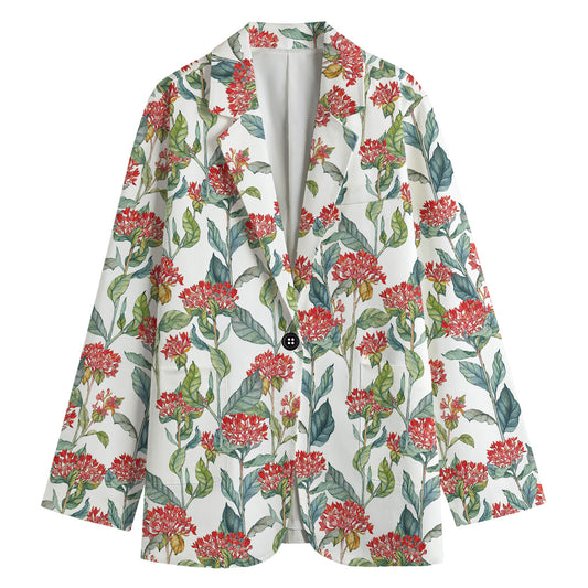Watercolor Bouvardia Print Women's Cotton Blazer