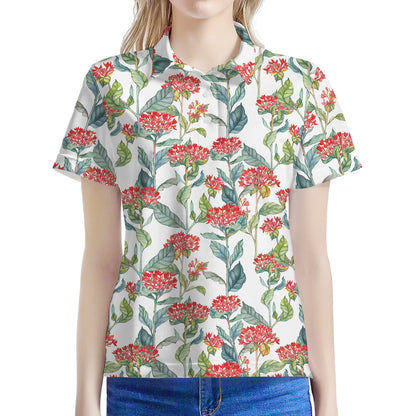 Watercolor Bouvardia Print Women's Polo Shirt