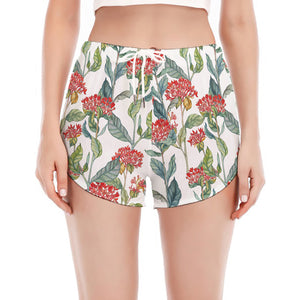 Watercolor Bouvardia Print Women's Split Running Shorts