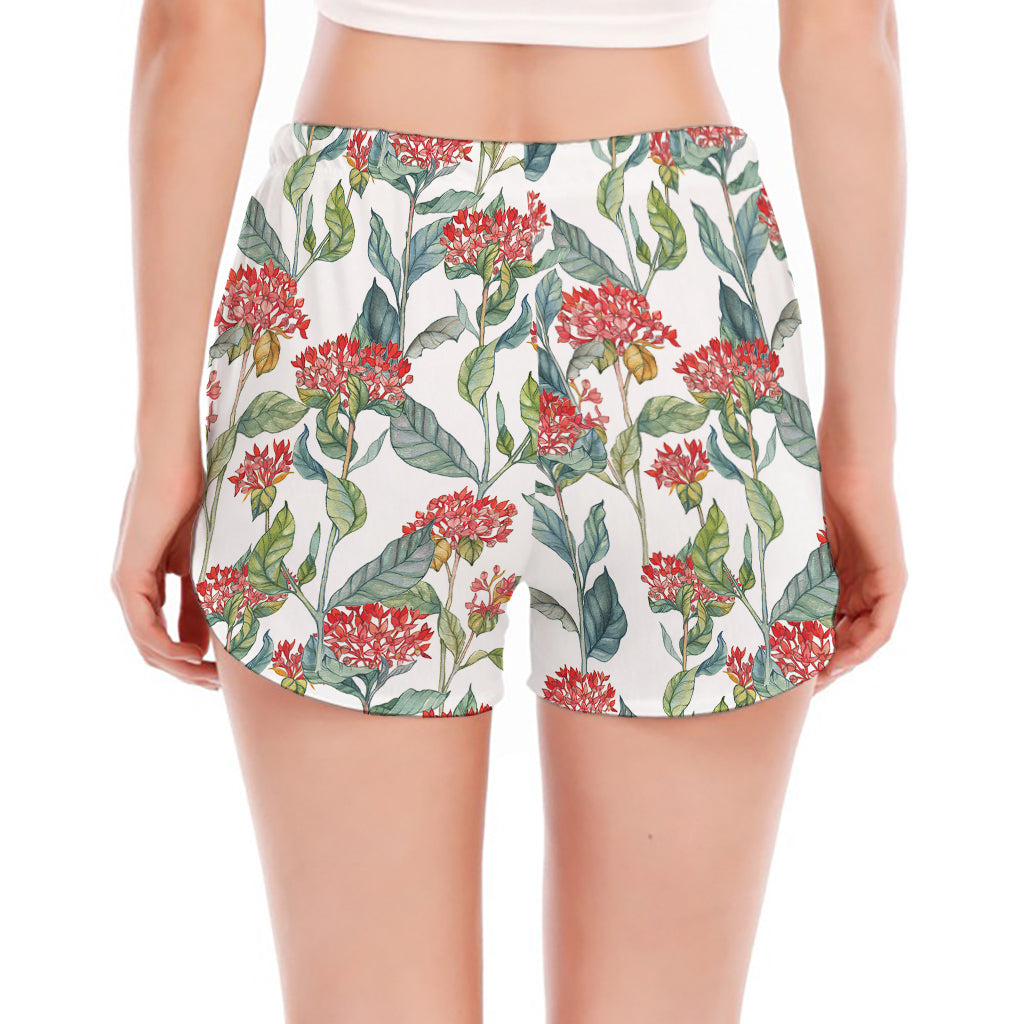 Watercolor Bouvardia Print Women's Split Running Shorts