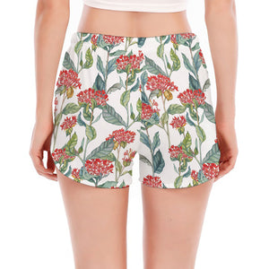 Watercolor Bouvardia Print Women's Split Running Shorts