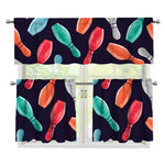 Watercolor Bowling Pins Pattern Print 3 Piece Kitchen Curtains