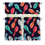 Watercolor Bowling Pins Pattern Print 3 Piece Kitchen Curtains