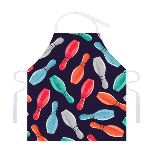 Watercolor Bowling Pins Pattern Print Adjustable Apron
