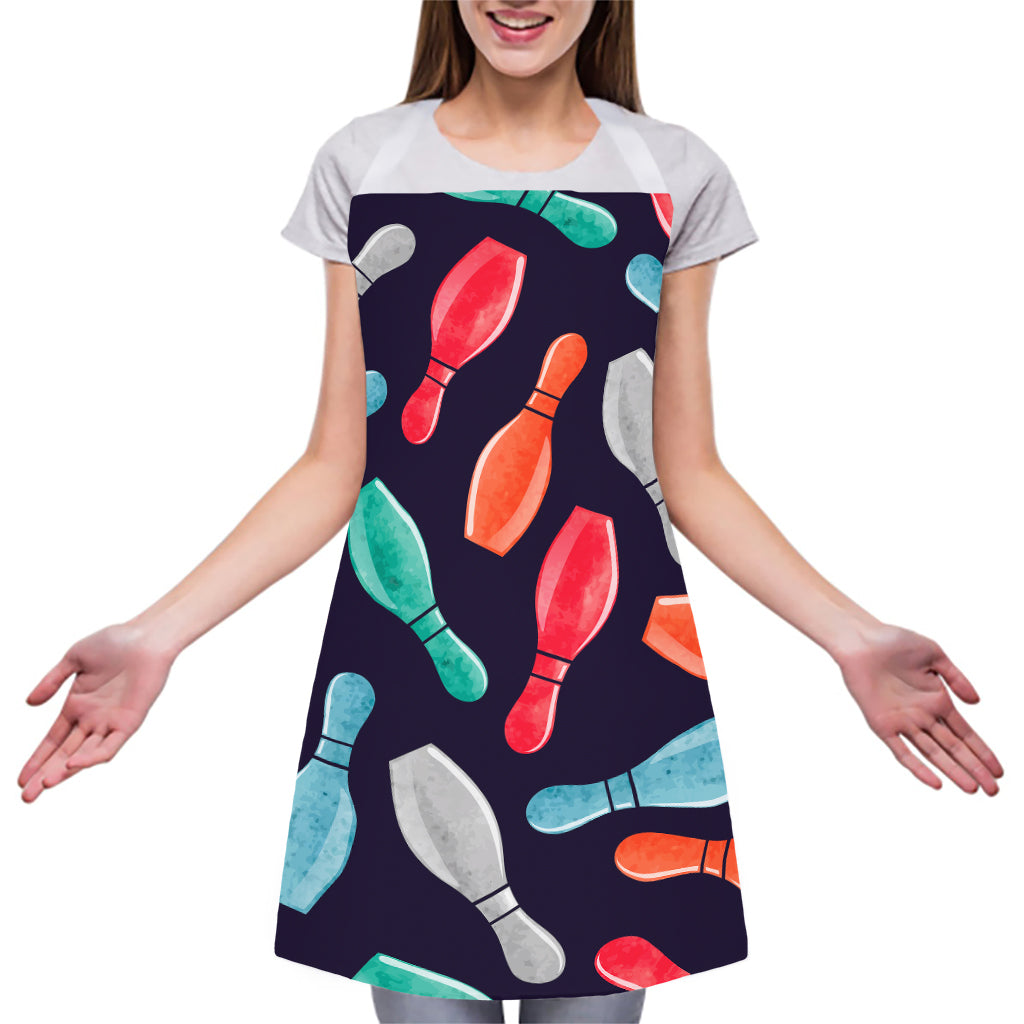 Watercolor Bowling Pins Pattern Print Adjustable Apron