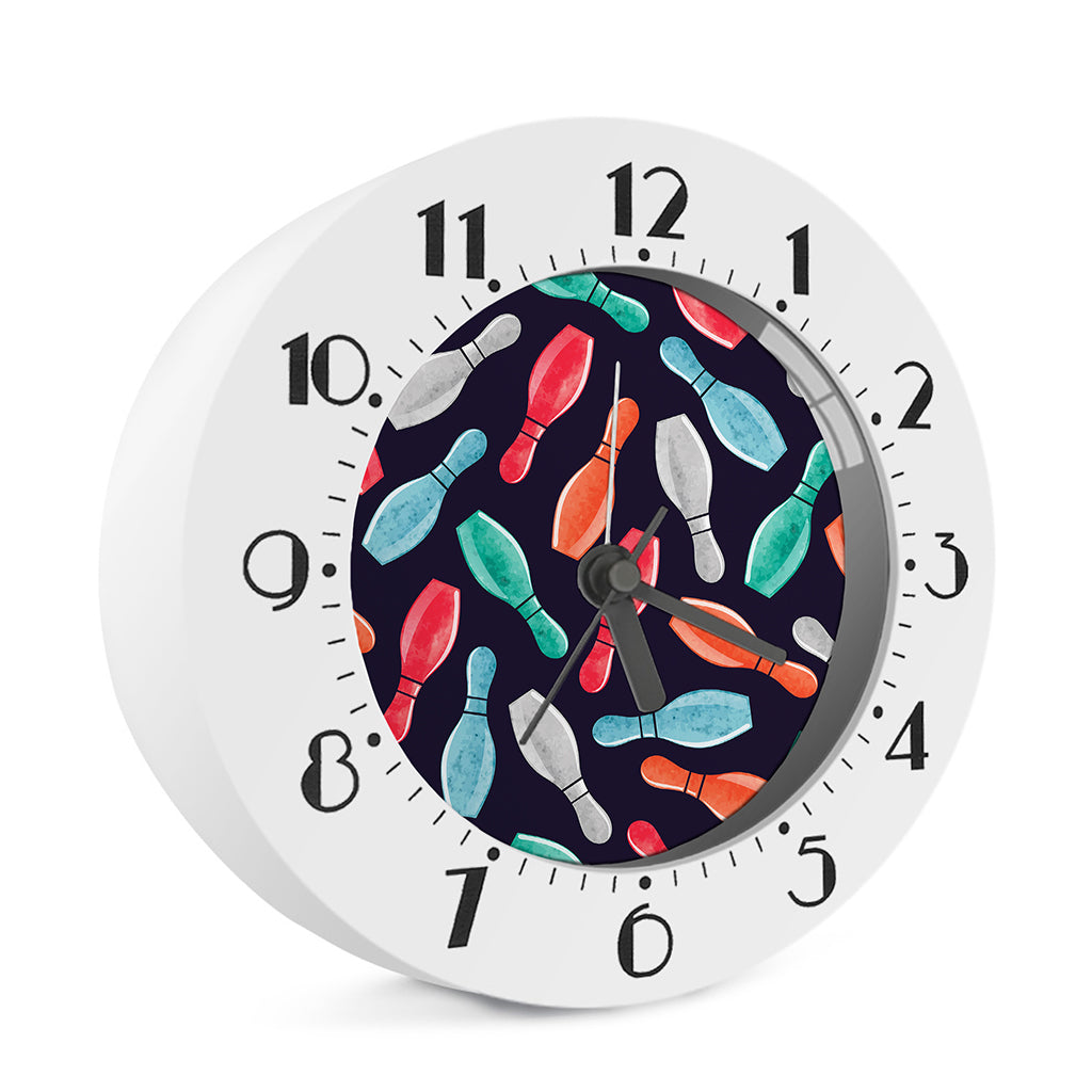 Watercolor Bowling Pins Pattern Print Alarm Clock
